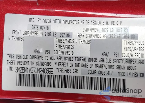 2018 Mazda Mazda3 Touring from USA, damaged, VIN 3MZBN1V37JM240399